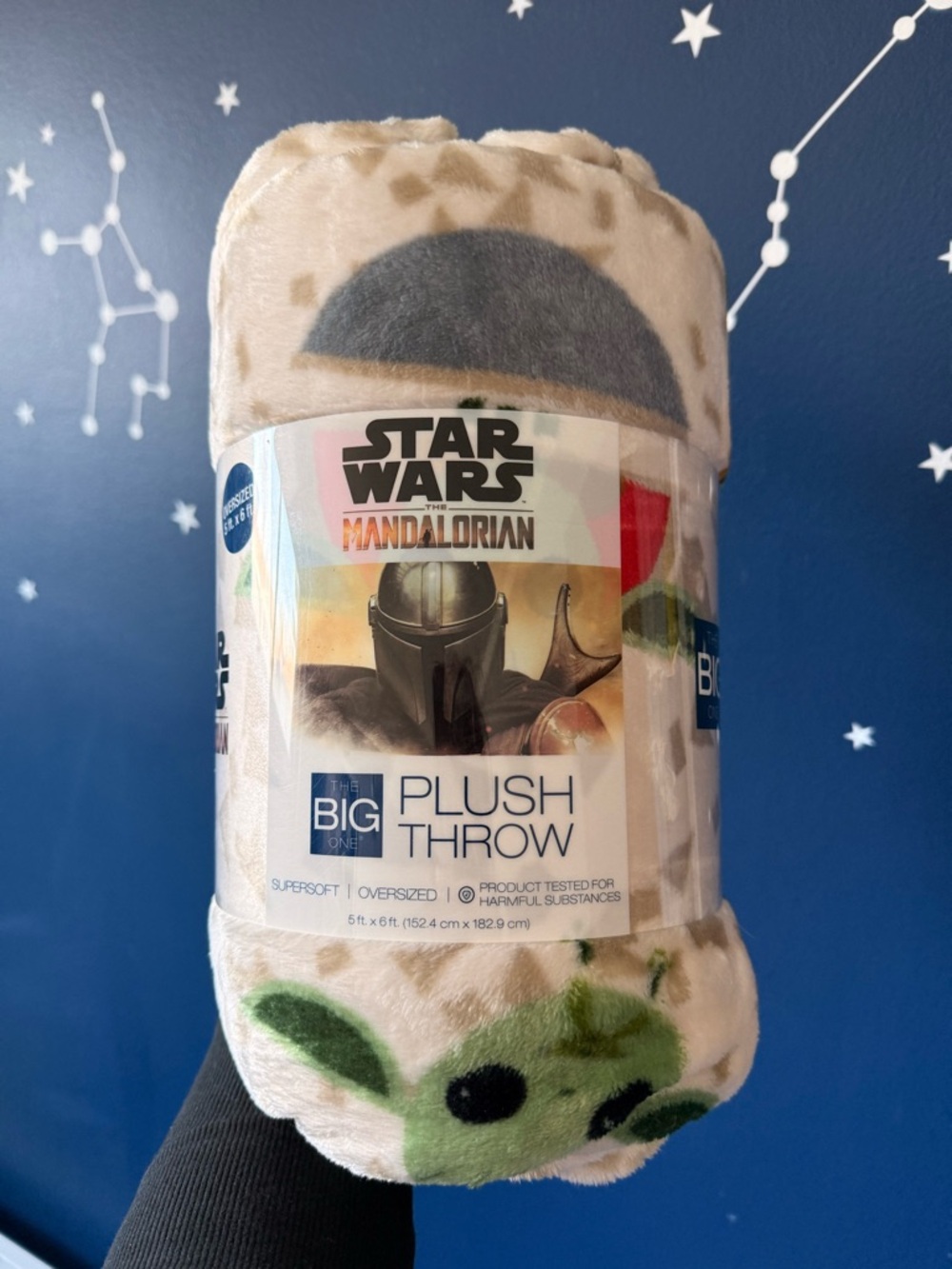 Star Wars The Mandalorian Plush Throw in Cream and Green